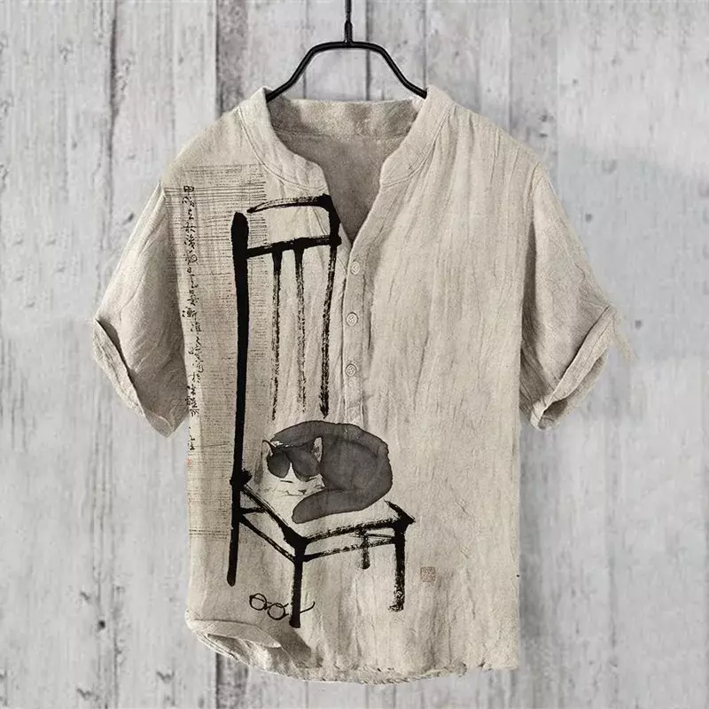 เสื้อเสื้อลายพิมพ์ผู้ชายสไตล์ฮาวายองค์ประกอบของพืชอิสระฤดูใบไม้ผลิและกระโปรงหน้าร้อน