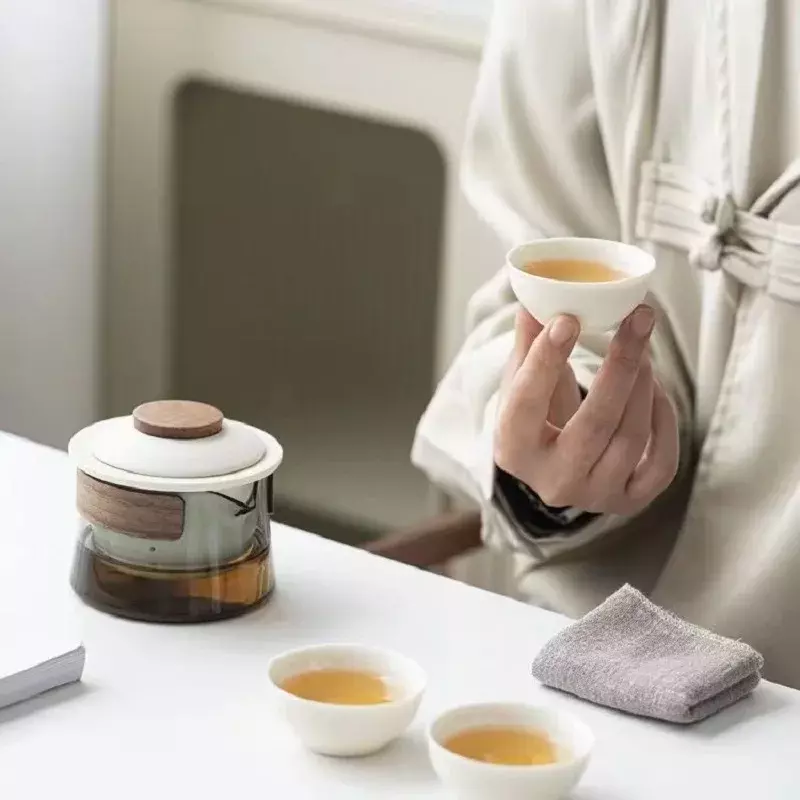 Zen teko teh dan Set cangkir teh Kit rumah tangga membuat teh perjalanan Set teh tas portabel luar ruangan Set teh cina 1 mangkuk 3 cangkir