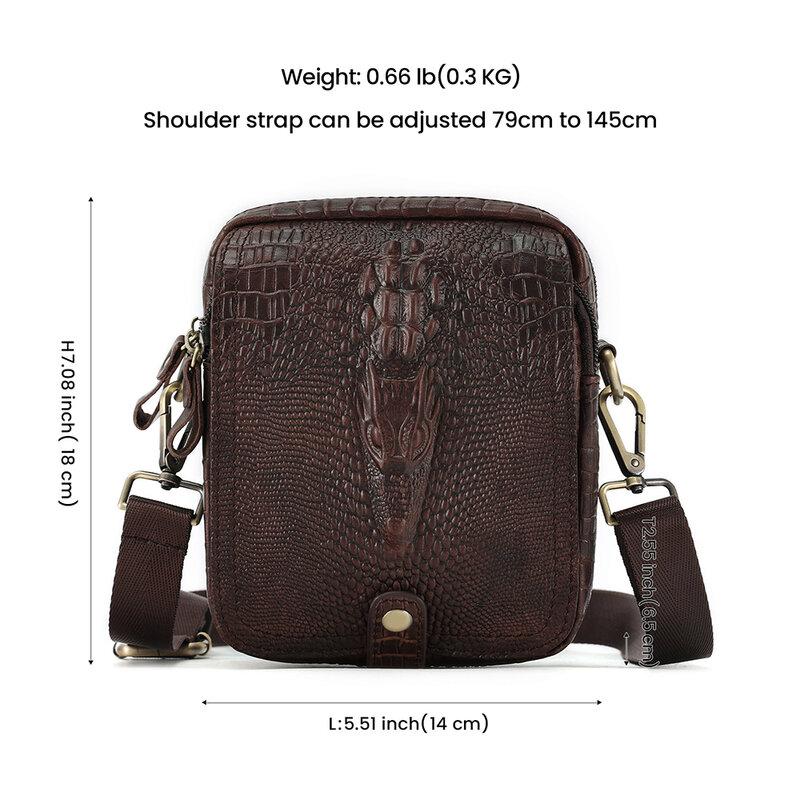 JOYIR Men's Waist Bag Genuine Cowhide Leather Crocodile Head Pattern Fashion Fanny Pack Shoulder Crossbody Bag for Male  