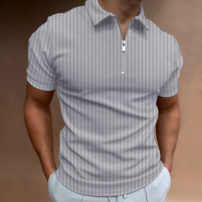 メンズ半袖ポロシャツ,ジッパー付きストライプシャツ,無地,ブランド,カジュアル,スリム,2022