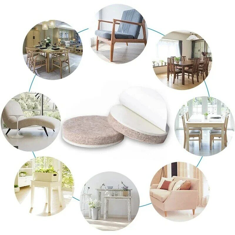 Self Adhesive Round Furniture Chair Leg Felt Pads Cover Caps Table Feet Floor Protectors 5mm Bottom Anti-Slip Pads for Furniture