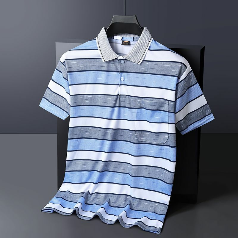 メンズ半袖スクエアカラーTシャツ,上質なメンズシャツ,ストライプポケット,シンプルなボタン,カジュアル,夏