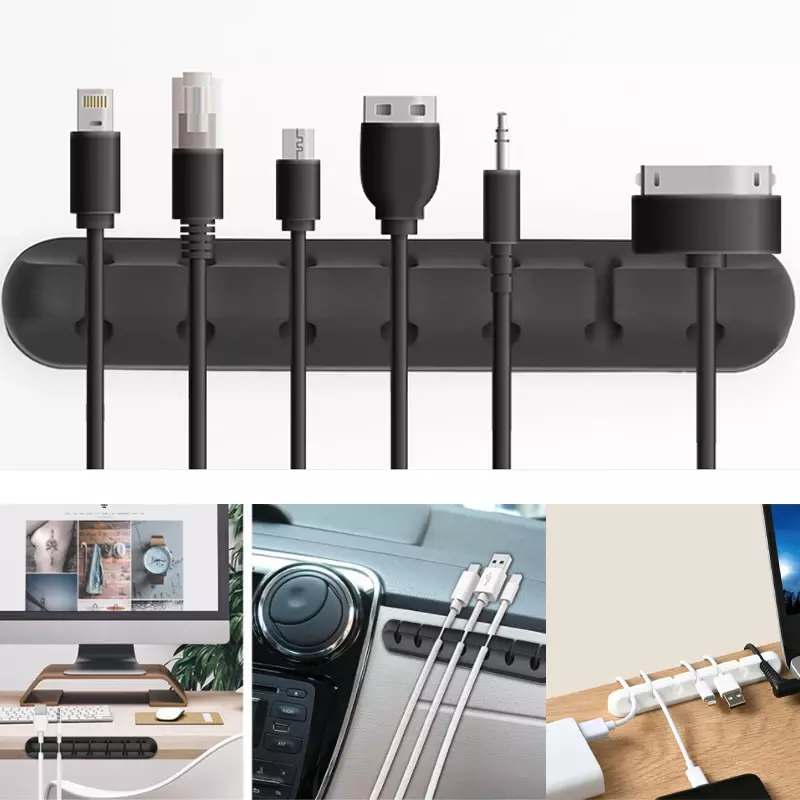 Enrollador de cables autoadhesivo para escritorio, soporte de Cable de carga USB, envuelto en alambre, organizador de mesa, suministros de oficina, 3/5/7 Clips