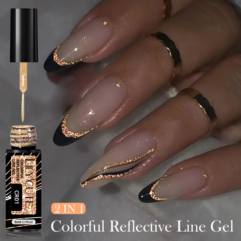 LILYCUTE 5ml Gold Reflective Glitter Liner Gel smalto per unghie Superflash Spark French Style Pull Line Graffiti Painting Stripe Gel