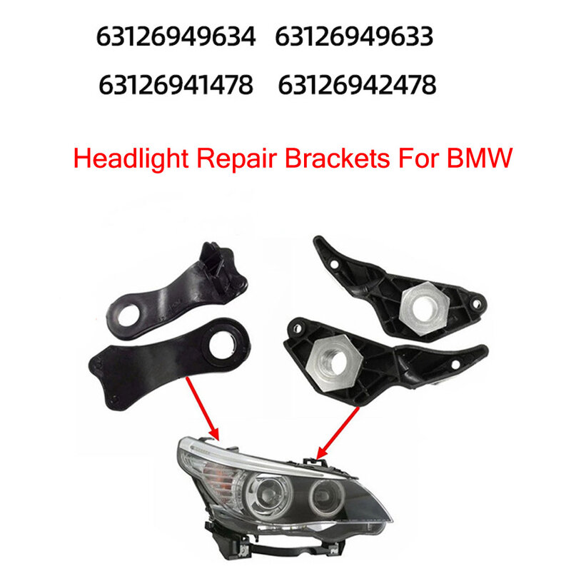 プラスチックおよび金属製のヘッドライトブラケット、ヘッドライト修理、4x 63126942478 (右) 63126949633左側、セットあたり4個