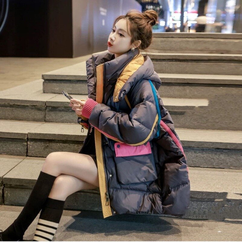 2024 New Women Down Jacket Winter Coat Female Mid Length Version Parkas Loose Thick Outwear Hooded Fashion Leisure Time Overcoat