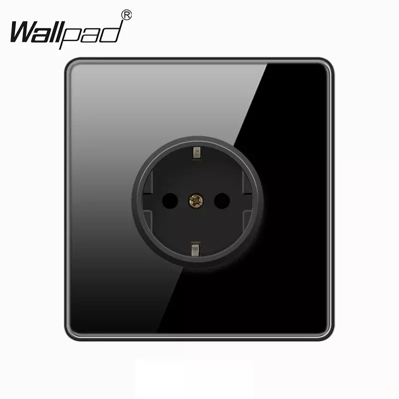 Wallpad de diseño de vidrio completo negro, toma de corriente de pared de la UE, Alemania, Rusia, interruptores de 1, 2, 3 y 4 bandas, botón grande con LED