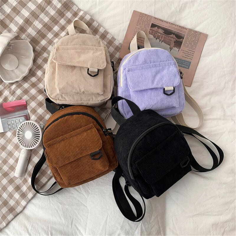 Mini mochila para mujer, bolso de pana de Color sólido, sencillo, informal, de viaje, gran capacidad, novedad