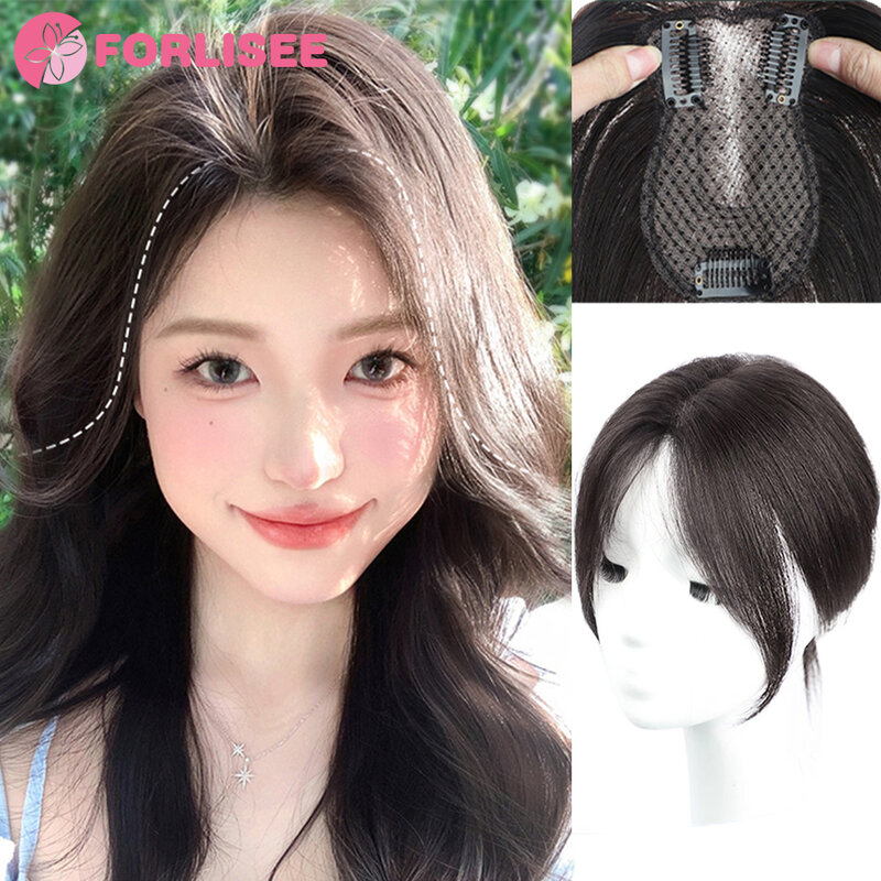 FORLISEE-flequillo Natural para mujer, extensiones de pelo Invisible, parte media, 3D