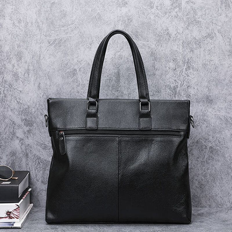 Портфель мужской из натуральной кожи, роскошная черная деловая сумка, офисный саквояж на плечо из воловьей кожи, чемоданчик для ноутбука