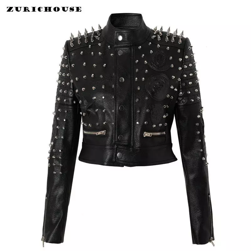 Облегающая укороченная Серебристая кожаная куртка на молнии для женщин, новинка 2024, уличная одежда, черные Мотоциклетные Куртки из искусственной кожи, крутые куртки