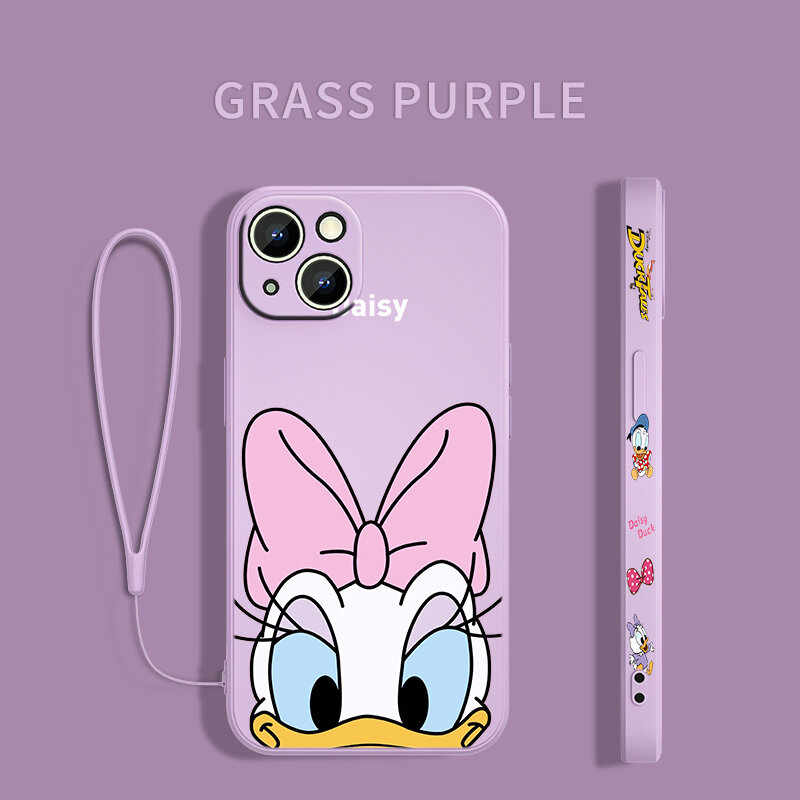 Donald Duck Disney Anime Telefoon Case Voor Apple Iphone 14 13 12 Mini 11 Xs Pro Max X Xr Se 2020 Plus Vloeibare Links Touw Funda Cover