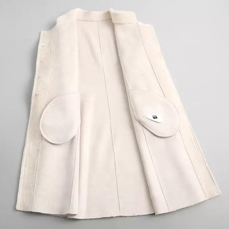 AYUNSUE 2020 Gunting Domba Jaket Real Wool Bulu Mantel Wanita Berdiri Kerah Panjang Jaket Musim Dingin Wanita Bulu Mantel Pakaian Luar Biasa CN189C69