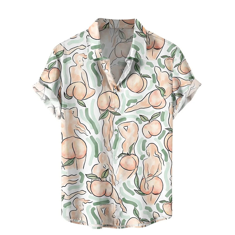 قمصان هاواي للرجال بطباعة ثلاثية الأبعاد ، فتيات مثيرة ، بلوزة بأكمام قصيرة ، قميص كبير الحجم ، تيشيرتات هاراجاو ، قمم العطلات