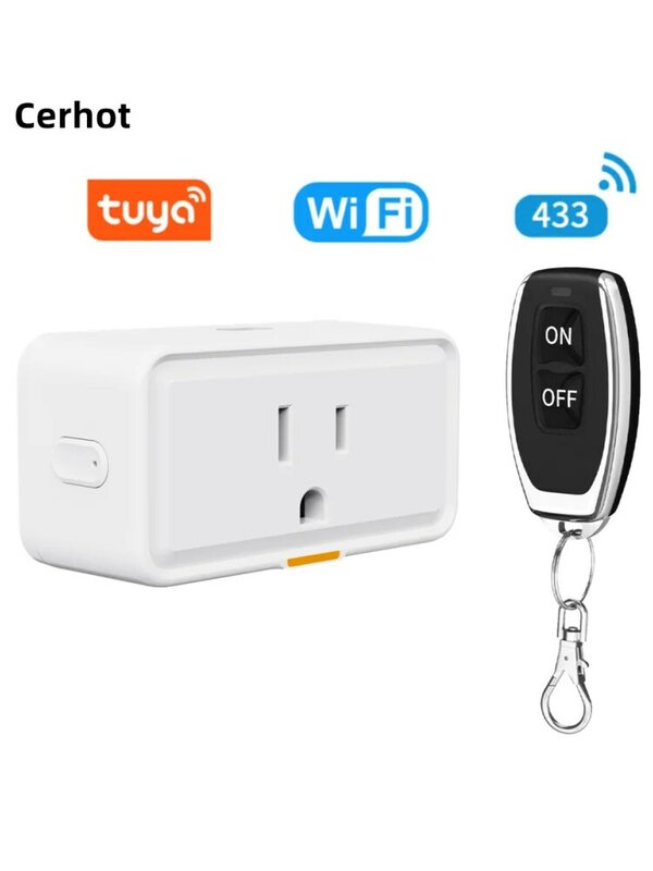 Cerhot-Tuya WiFi Plug Inteligente, RF433, Controle Remoto, UK Smart Socket, Mini Tomada Tipo-C, Timer App, Voz, Funciona com Alexa, Google Home