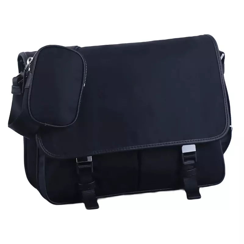 Schoolbag Casual messenger bag Black nylon waterproof shoulder bag Postman bag