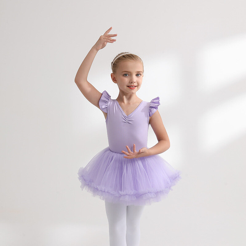 Children's dance costumes, summer sleeveless purple cotton girls' practice clothes