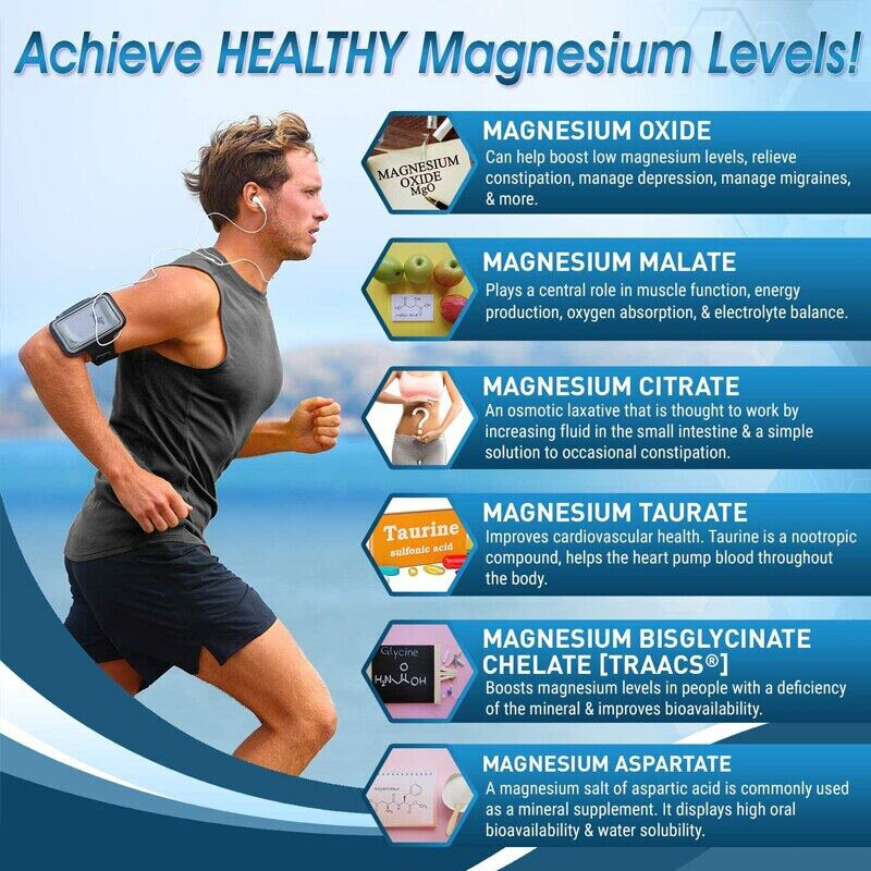 Kapsułki z kompleksem magnezu-suplement zdrowotny kości, mięśni i serca, wspomaganie snu, rozluźnienie mięśni, stres i uśmierzenie lęku