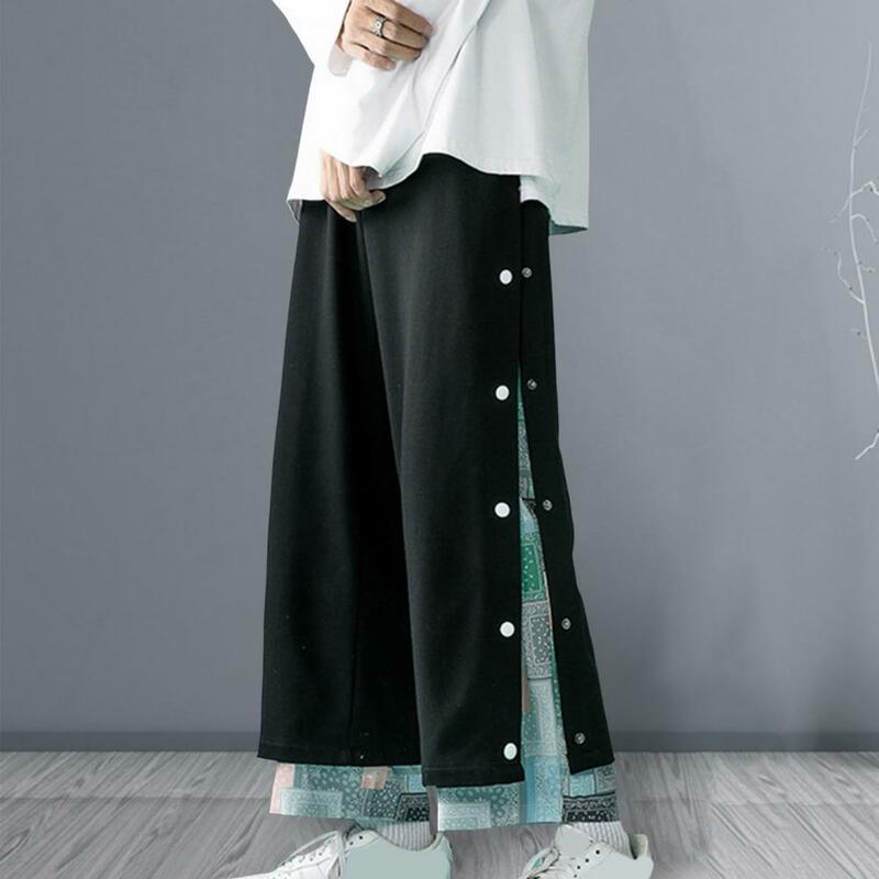 하라주쿠 캐주얼 와이드 팬츠 남성용 스트리트웨어 패치워크 스웻팬츠 용수철, 가을 패션, 발목 길이 바지
