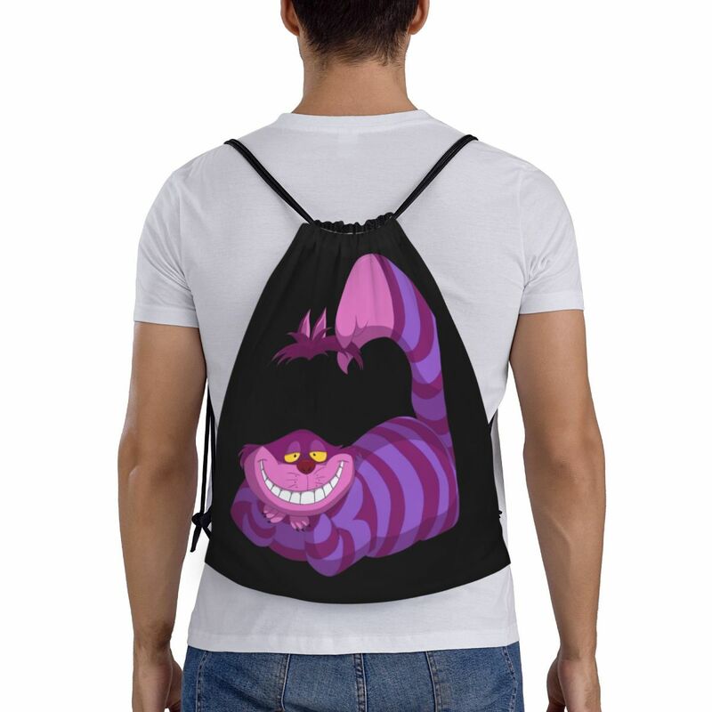 Custom Cheshire Cat Anime Drawstring Backpack Bags Lightweight Alice In Wonderland Gym Sports Sackpack Sacks for Shopping