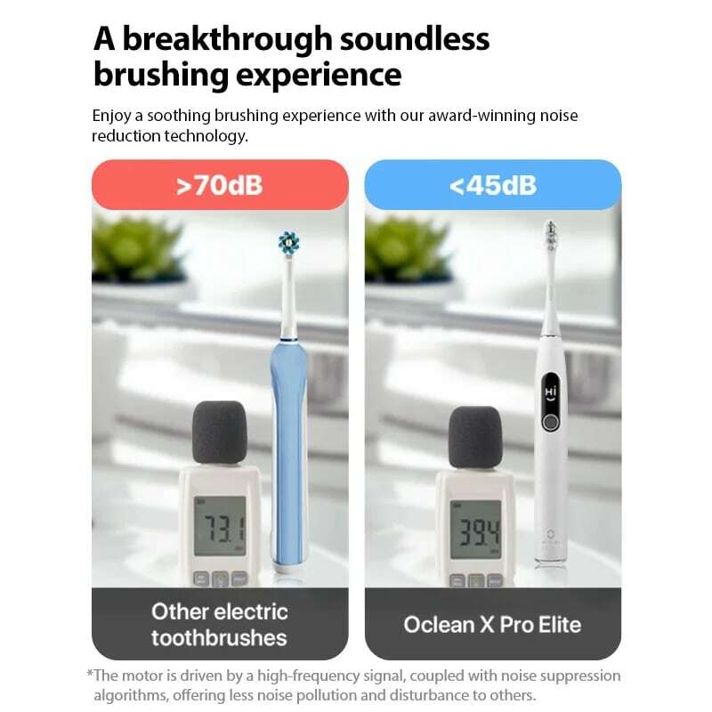 Oclean X Pro Elite 스마트 음파 전동 칫솔, 초저소음 앱 지원, IPX7 구강 칫솔, 치과 치아 미백