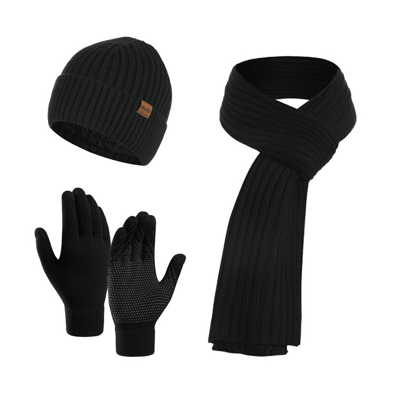 Męskie zimowe utrzymać ciepły zestaw podszycie polarowe Beanie rękawiczki Telefingers zagęścić szalik dzianiny tłumik kapelusz Unisex jednolity kolor szalik