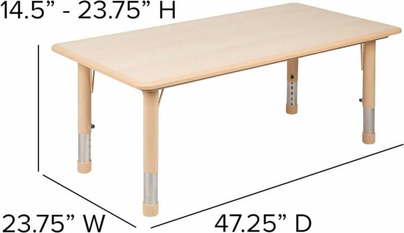 MESA DE ACTIVIDADES ajustable de plástico Natural, 23.625 "W x 47,25" L, mesa escolar para 6