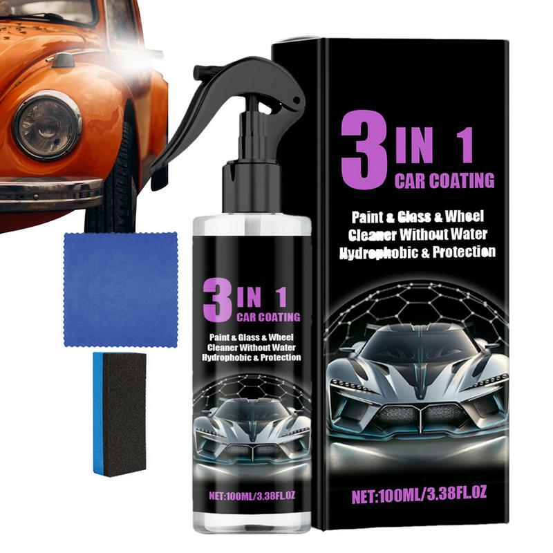 3 In 1 Ceramic Car Coating Spray 100ml Mild Ceramic Coating Spray With Sponge And Cloth Powerful Multifunctional Car Maintenance