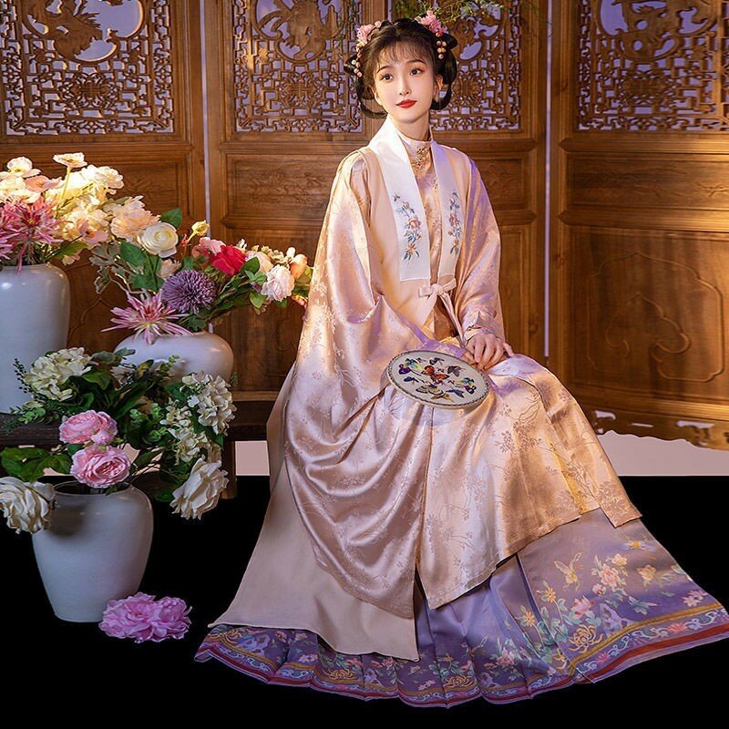 سترة نسائية طويلة بياقة قائمة من Huan Zhaoming ، زي هان النسائي ، فستان يومي جديد