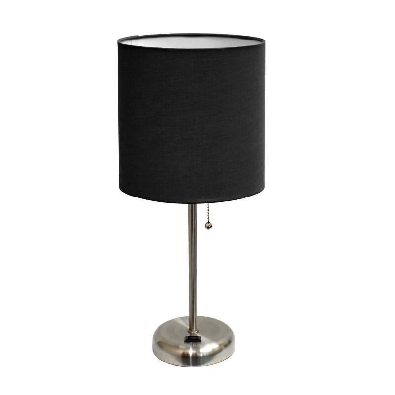 Limelights Stick Lamp with Charging Outlet and Fabric Shade, Black