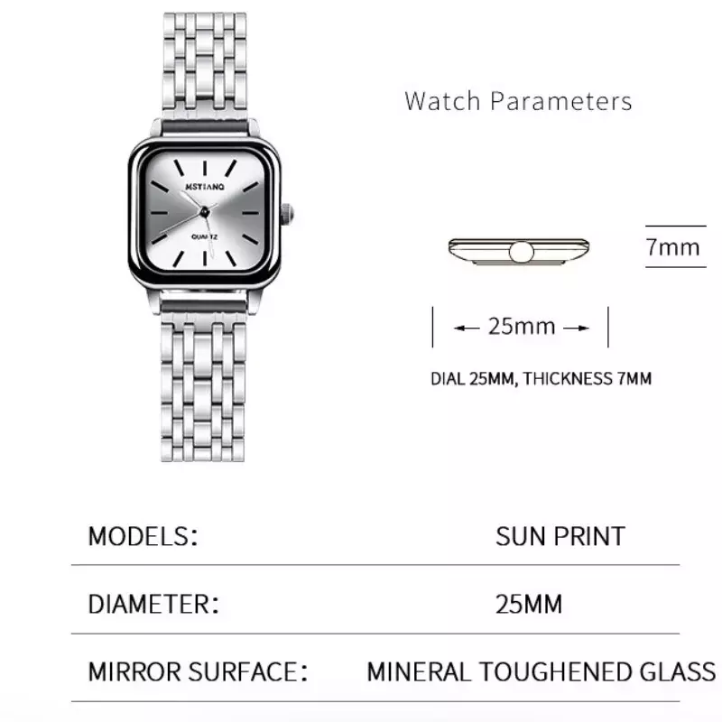 Roestvrijstalen Horloge Dames In Stijl Eenvoudige Student Quartz Horloge Casual Mode Veelzijdige Luxe Klein Vierkant Polshorloge