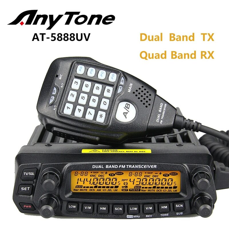 AnyTone AT-5888UV 50W, Radio seluler Dual band TX Quad Band RX dua arah Radio FM penerima VHF/UHF Walkie Talkie jarak jauh