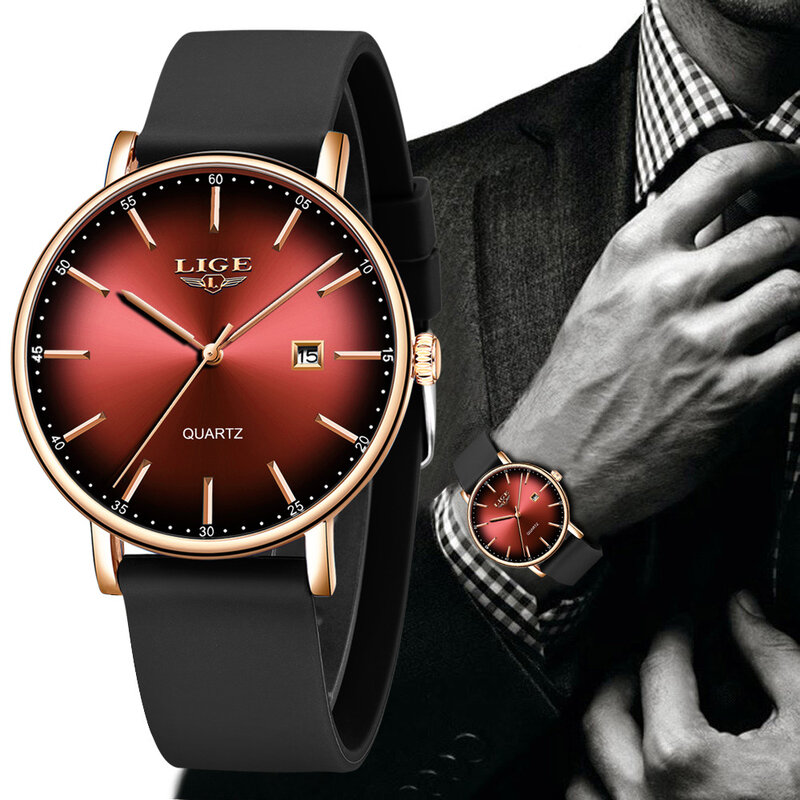 Lige nova moda dos homens relógios de topo marca luxo esportes à prova dsimple água simples ultrafinos relógio quartzo homem relogio masculino + caixa