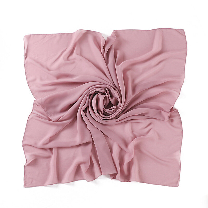 Bufanda cuadrada de gasa monocromática para mujer, pañuelo de seda de 110x110cm, Color sólido, perla, Europa y Estados Unidos, Malasia, 110