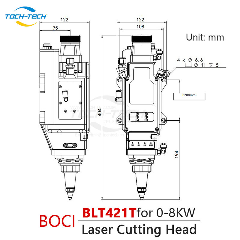 BOCI cabezal de corte láser de fibra BLT421T, cabezal de corte de enfoque automático, 0-8kW, QBH para corte láser