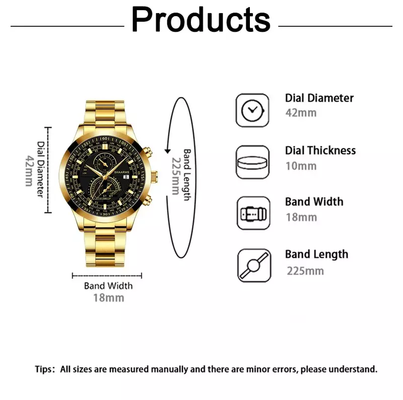 Relógio de pulso quartzo de luxo masculino, relógios de aço inoxidável, calendário relógio luminoso, relógio casual business, nova moda, 2pcs