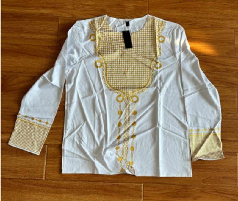 Camisa de vestido africana de retalhos de manga curta masculina, roupa casual, roupa tradicional, streetwear branca, 2024