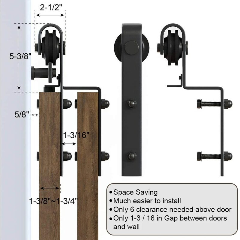 Kit di ferramenta per porta scorrevole per fienile resistente per porta scorrevole per fienile da 6 piedi per porta doppia