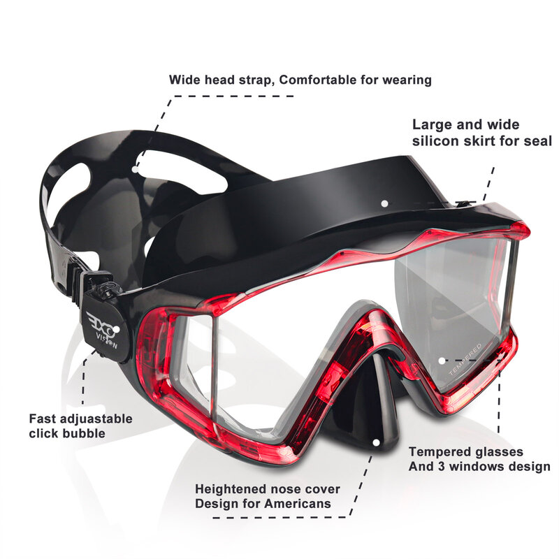 Pano 3 Diving Mask Swim Goggles with Nose Cover Adult Leakproof Design for Scuba Diving, Snorkeling & Freediving