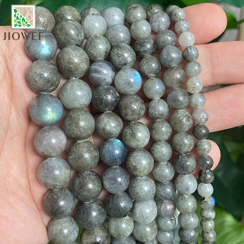 Smooth Gray Labradorite Round Loose Beads Natural Stone Beads For DIY Jewelry Making Bracelet Necklace 15'' Inch 4/6/8/10/12mm