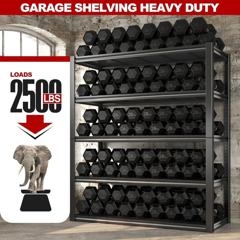 48''W Garage Shelving 2500LBS Heavy Duty Storage Shelves 72''H Heavy Duty Metal Shelving Adjustable 5 Tier Metal Shelves
