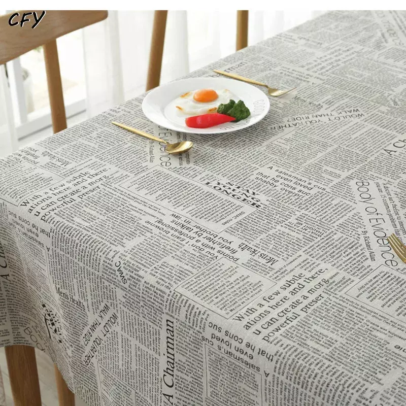 Retro European English Newspaper Cotton Linen Rectangular Table Cloth  Pendant Tea Table Pad Meal Cloth Tea Table Cover