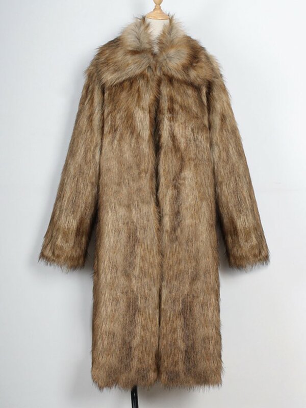 男性と女性のための天然のフェイクファーロングジャケット,ふわふわのトレンチコート,厚くて暖かい,冬