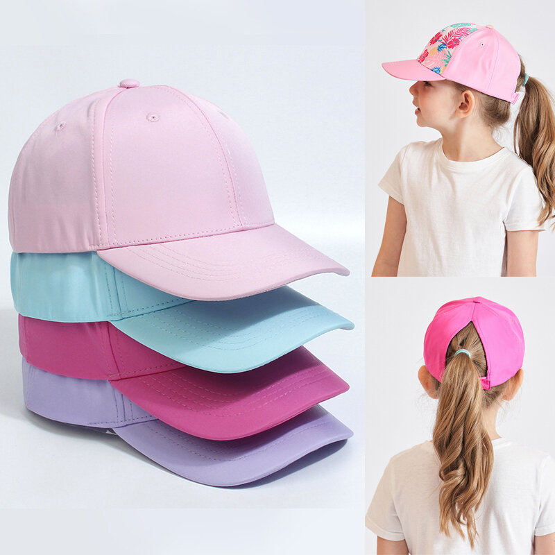 Модная детская бейсболка для девочек и мальчиков, шляпа от солнца, кепки с вырезами на спине и хвостом, Детская Снэпбэк Кепка в стиле хип-хоп, регулируемые кепки с косточками