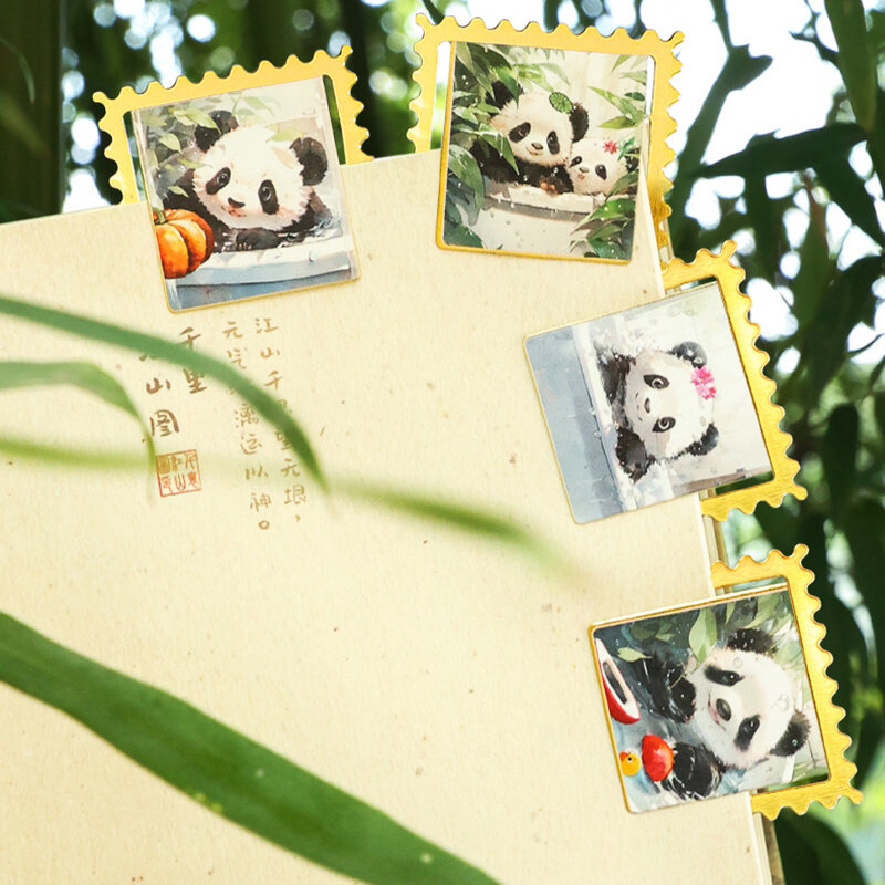 Cute Panda Bookmark Creative Stamp Metal Hollow Bookmark Stationery Chinese Style Souvenir Gift Box Travel Souvenir Gift 2024