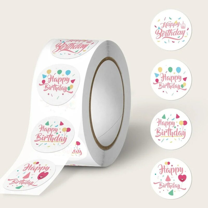 100-500pcs Round Happy Birthday Stickers for Gift Wrapping, Baby Shower, Party Decorative, Envelope Seals Stationery Stickers