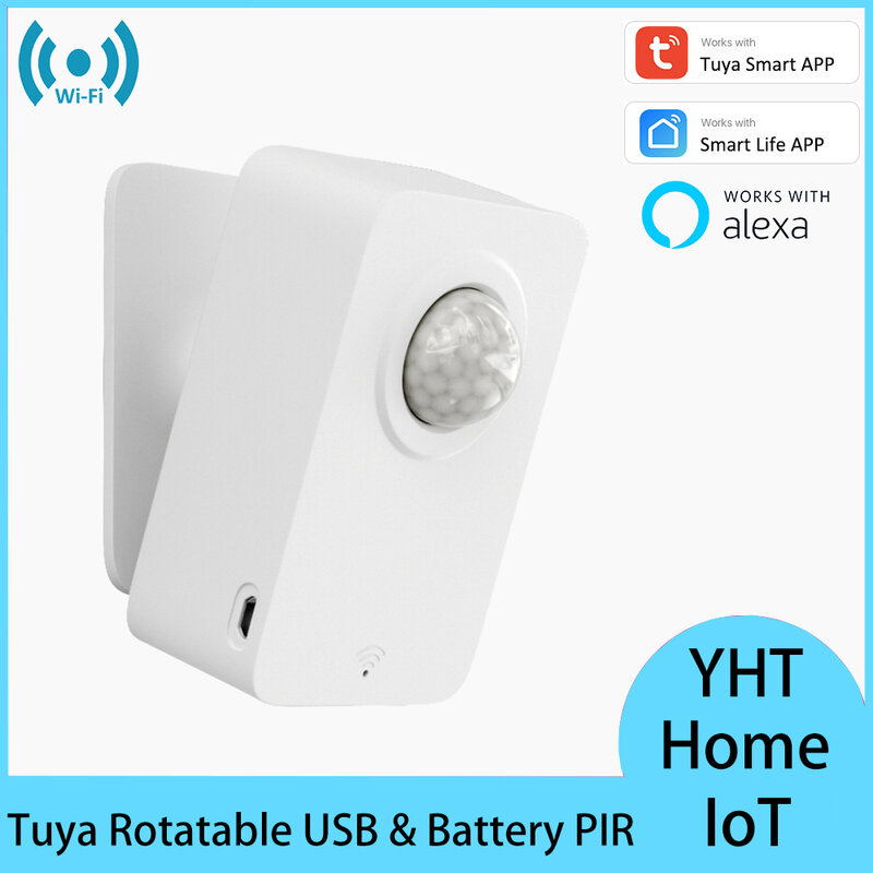 Tuya Rotatable Wifi Motion Human Sensor PIR Motion Detector Smart Life APP Control USB Power Supply Smart Home Alarm System