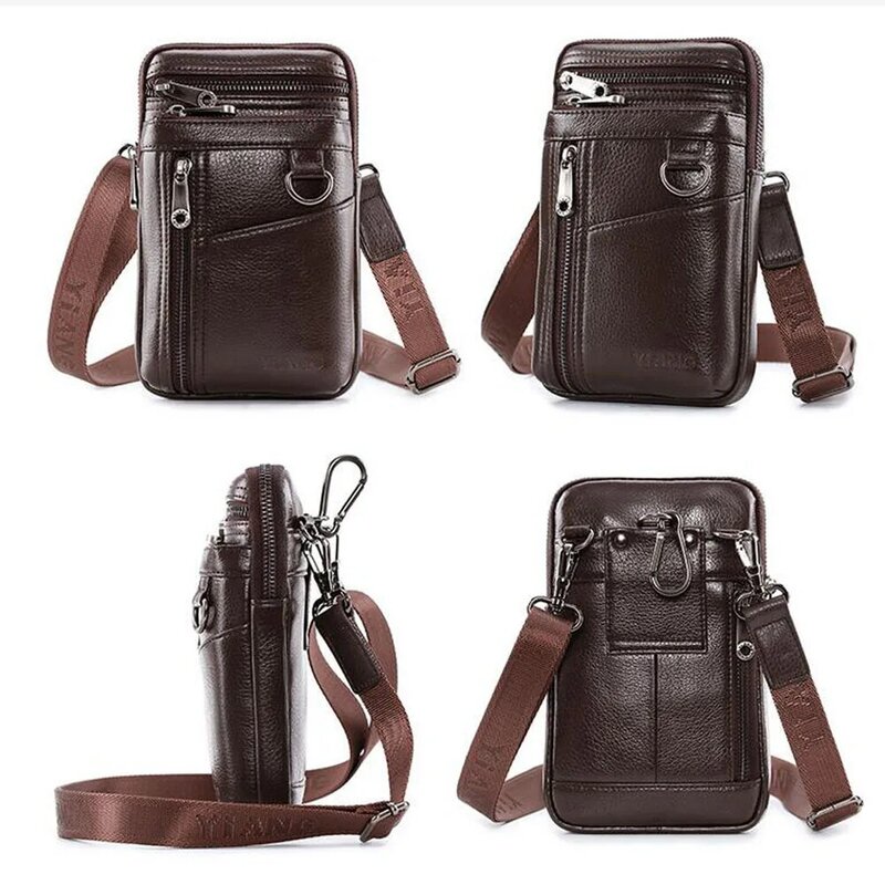 Men's  Waist Pack Travel  Messenger Bag Genuine Leather Cellphone Phone Pouch Cases Pouch Holsters Small Shoulder Belt Bag