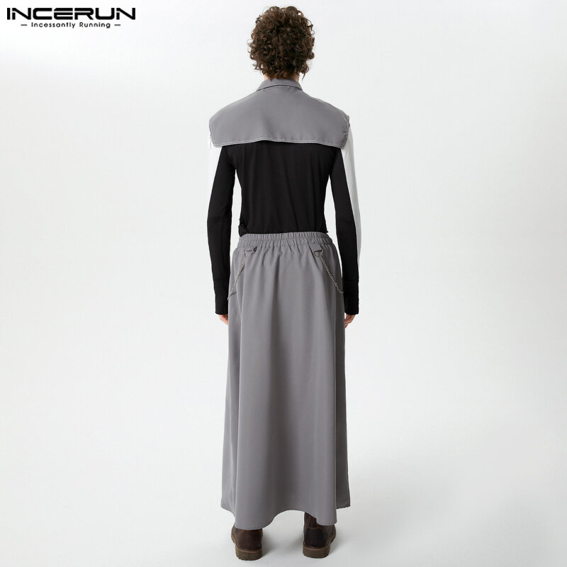 Inerun-男性用ノースリーブクロップベストとスカート、カジュアルスーツ、不規則なセット、単色、個性ラペル、ストリートウェアファッション、2個、2024