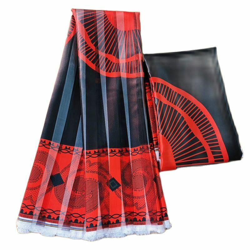 2023 New Desing African Fabric6 Yards Organza raso di seta tessuto di raso stampato di alta qualità per abito da festa.